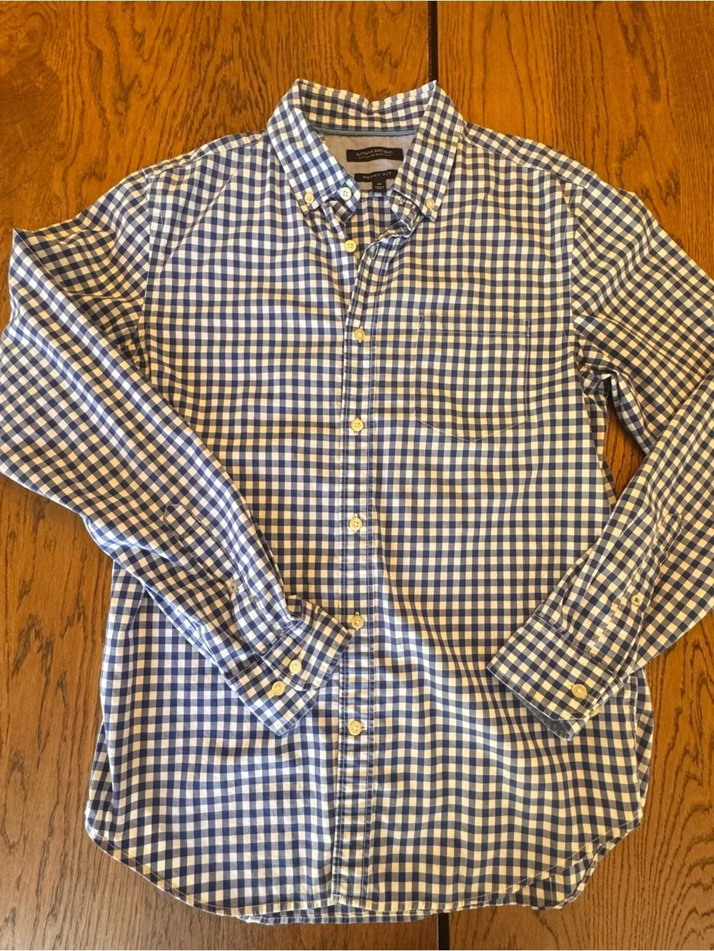Banana Republic Shirt Mens M Blue Cotton Gingham Grant Preppy Business Casual